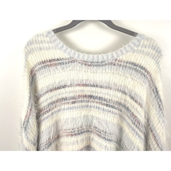5. Arizona Jean Co Womens Sweater White Gray 2X Acrylic Striped Drop Shoulder - Picture 6 of 12